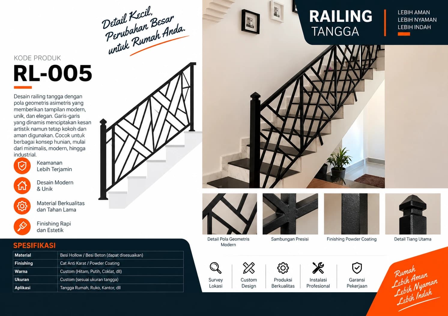 Katalog Railing RL-005 — pola geometris asimetris bergaya artistik