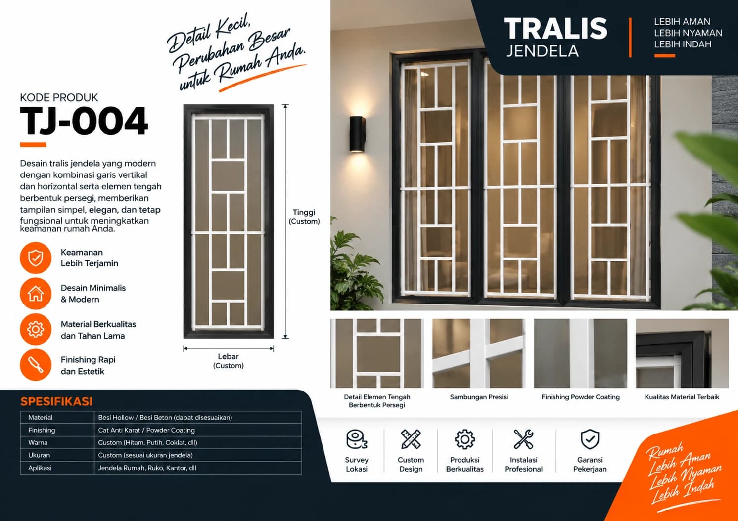 Katalog Teralis Jendela TJ-004 — elemen tengah berbentuk persegi