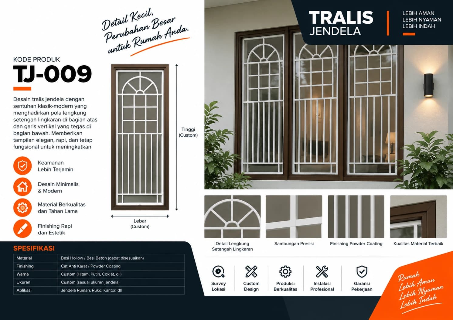 Katalog Teralis Jendela TJ-009 — lengkung setengah lingkaran bergaya klasik-modern