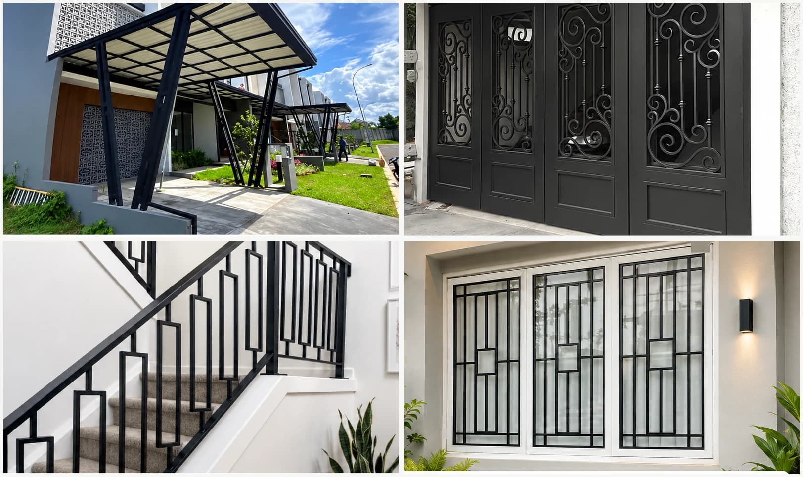 Kanopi, pagar besi, railing, dan teralis custom RangkaPro pada rumah